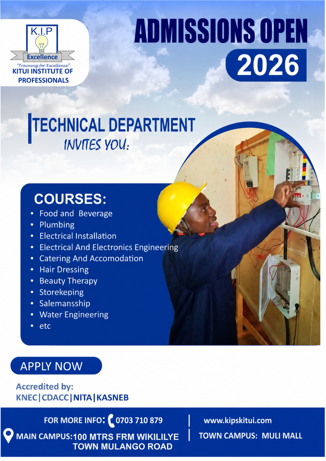Technical Department admissions poster for KIP College